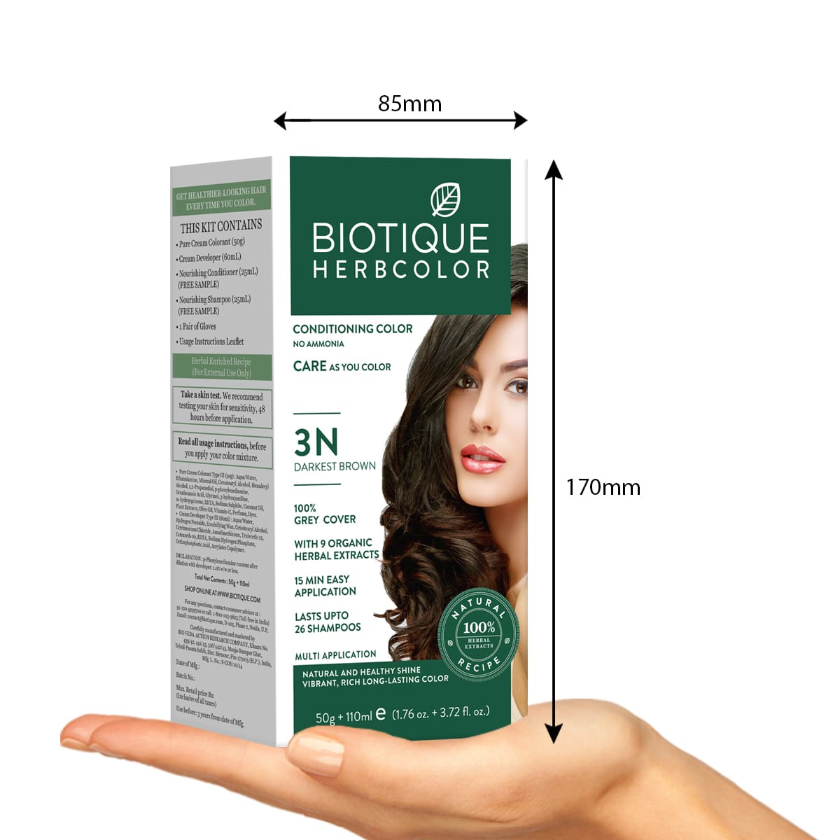 Biotique Herbcolor 3N Darkest Brown, 50g + 110ml - Image 3 - Buy from Indicrest