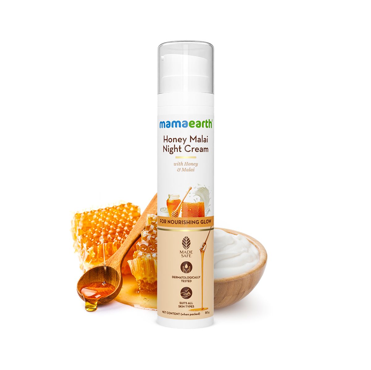Mamaearth Honey Malai Night Cream with Honey & Malai for Nourishing Glow, 50g - Buy from Indicrest