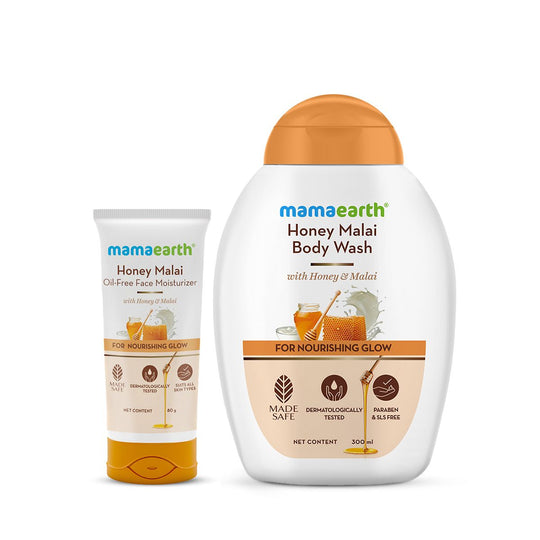 Mamaearth Honey Malai Cleanse & Moisturize Combo, 300ml + 80g - Buy from Indicrest