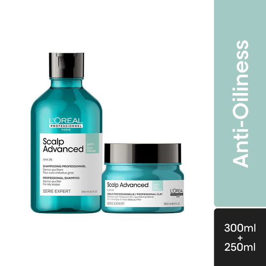 L'Oreal Professionnel Scalp Anti-Oiliness Shampoo, 300ml and 2-in-1 Deep Purifier Clay, 250g Combo Buy at Indicrest