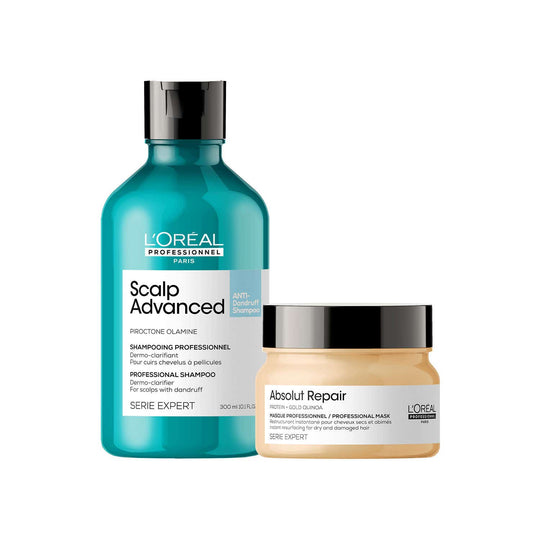 L'Oreal Professionnel Scalp Advanced Anti-Dandruff Shampoo, 300ml and Absolut Repair Hair Mask, 250ml Buy at Indicrest