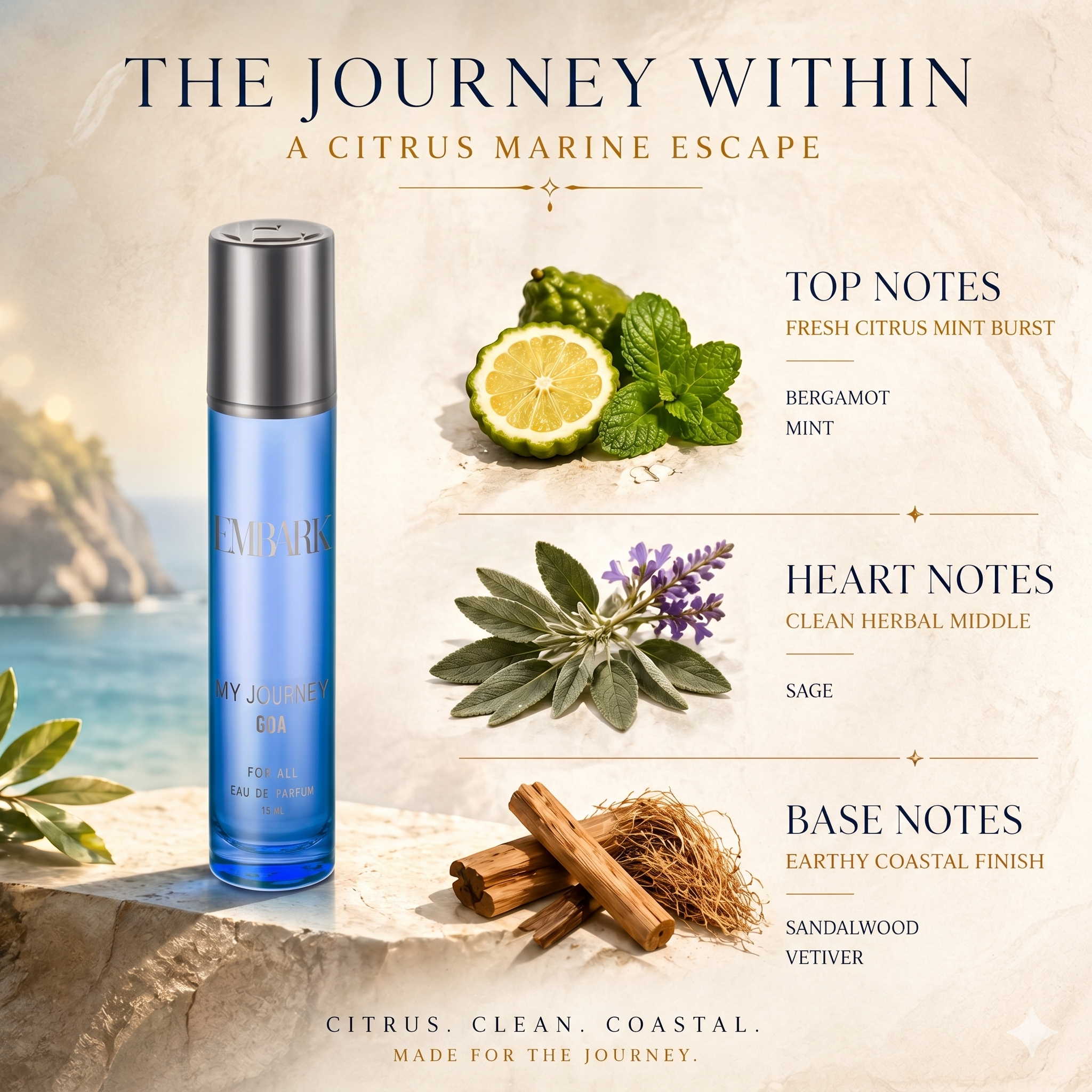 Embark Perfumes Journey Goa For All - Eau De Parfum (EDP) CITRUS - MARINE, 100 ml