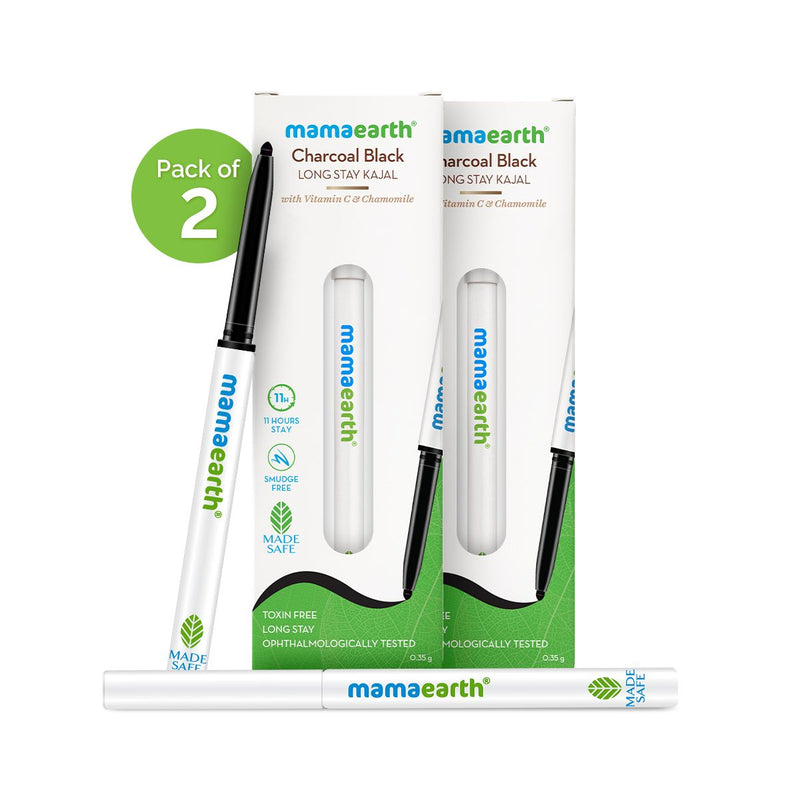 Mamaearth Charcoal Black Long Stay Kajal 0.35 g, Pack of 2 - Buy from Indicrest