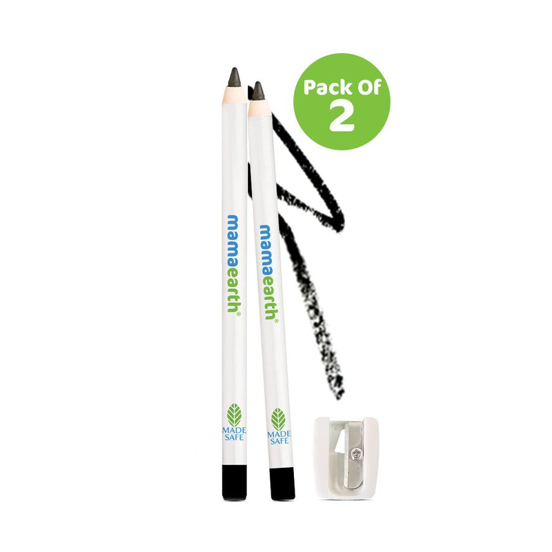 Mamaearth Charcoal Black Long Stay Kajal Kohl Pencil With Castor Oil and Chamomile For 11-Hour Smudge-free Stay with Free Sharpener (Pack of 2) - Buy from Indicrest