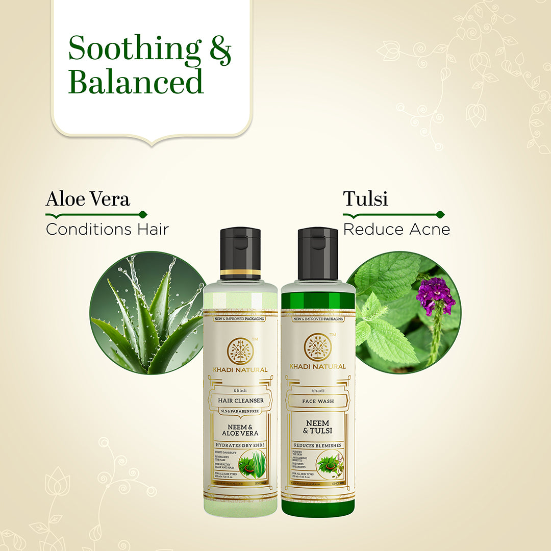 Khadi Herbal Neem & Aloe Vera Hair Cleanser with Neem & Tulsi Face Wash Combo (Set of 2) - Image 2 - Buy from Indicrest