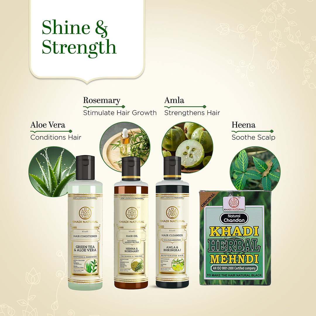 Khadi Herbal Black Mehndi, Amla & Bhringraj Hair Cleanser, Henna Rosemary with Green Tea Aloe Vera Conditioner Combo (Set of 4) - Image 2 - Buy from Indicrest