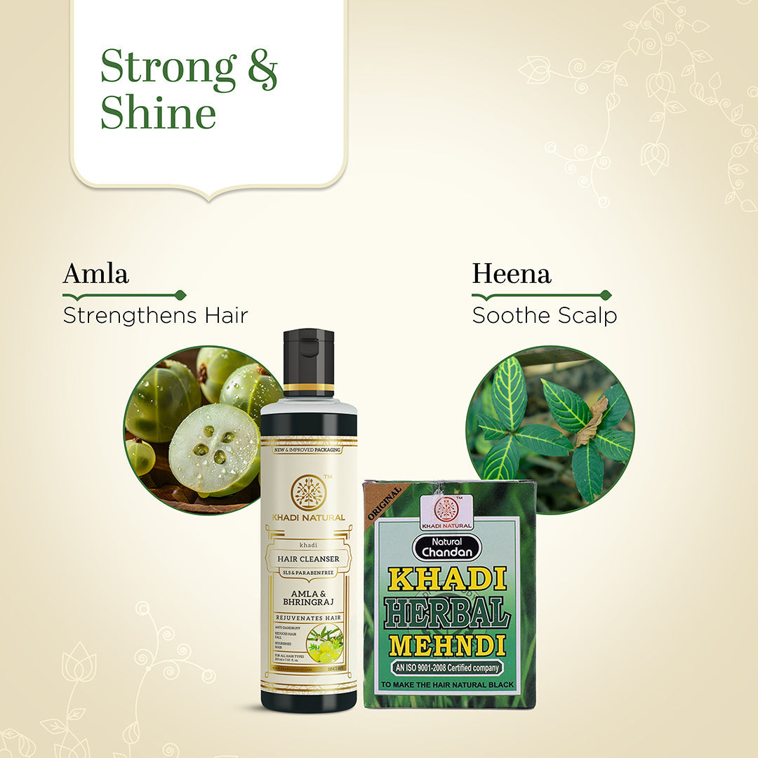 Khadi Herbal Amla & Bhringraj Hair Cleanser with Black Mehndi Combo (Set of 2) - Image 2 - Buy from Indicrest