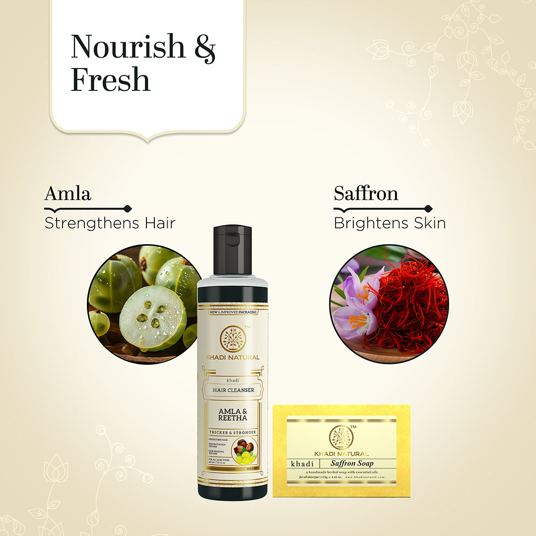 Khadi Herbal Amla & Reetha Hair Cleanser with Saffron Soap Combo (Set of 2) - Image 2 - Buy from Indicrest