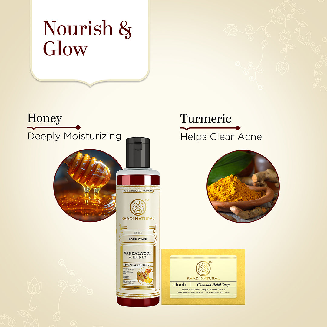Khadi Herbal Sandalwood & Honey Face Wash with Chandan Haldi Soap Combo (Set of 2) - Image 2 - Buy from Indicrest