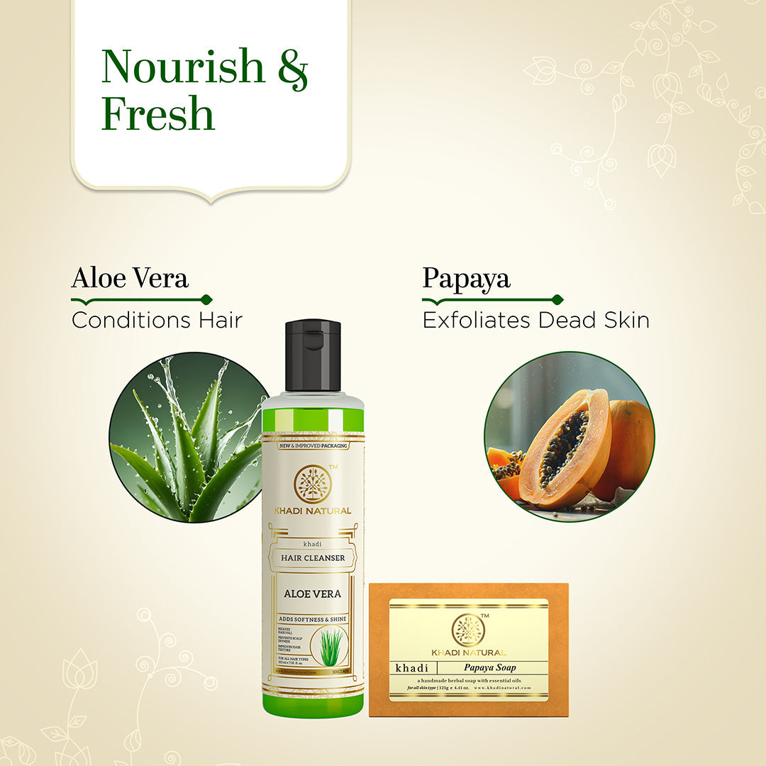 Khadi Herbal Aloe Vera Hair Cleanser with Papaya Soap Combo (Set of 2) - Image 2 - Buy from Indicrest