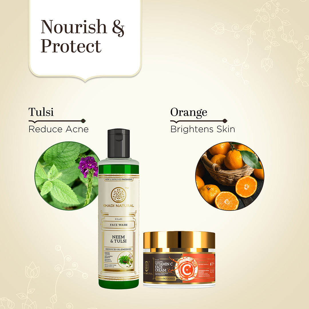 Khadi Herbal Neem & Tulsi Face Wash with Khadi Natural Vitamin C Face Cream Combo (Set of 2) - Image 2 - Buy from Indicrest