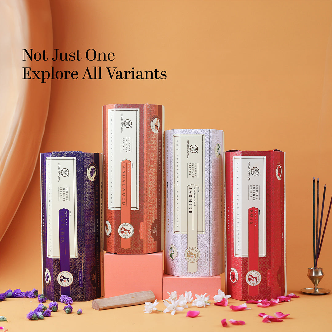 Khadi Natural Incense Sticks Collection – Jasmine - Rose - Lavender & Sandalwood Combo Pack of 12 - Image 5 - Buy from Indicrest