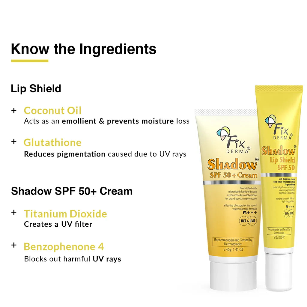 Fixderma Shadow Lip Shield SPF 50 + Shadow SPF 50 Cream | SPF 50 Sun Protection Duo for Face and Lips, Face Cleanser 75g + Serum 30ml + Cream 15g - Image 5 - Buy from Indicrest