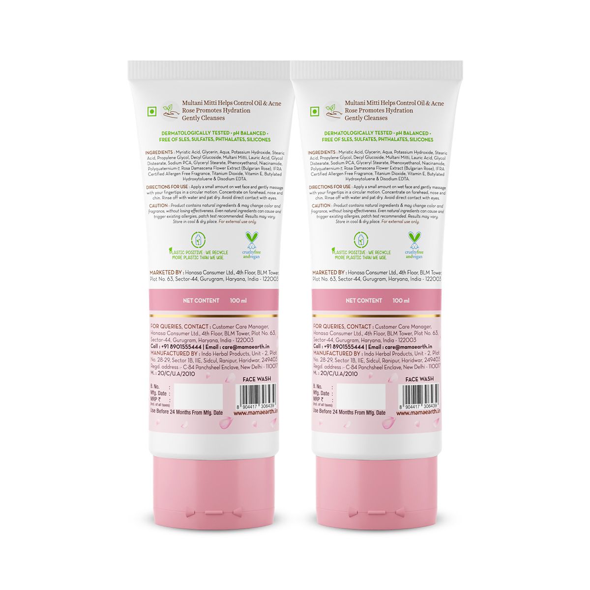 Mamaearth Multani Mitti Face Wash with Multani Mitti & Bulgarian Rose For Oil Control & Acne, Pack of 2 X 100ml - Image 2 - Buy from Indicrest