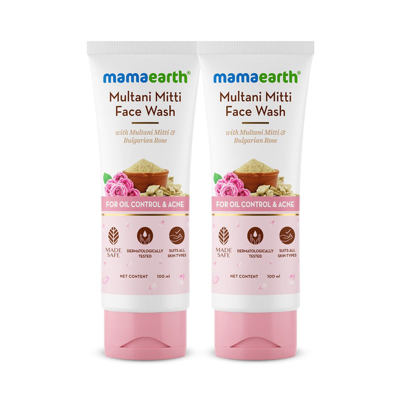 Mamaearth Multani Mitti Face Wash with Multani Mitti & Bulgarian Rose For Oil Control & Acne, Pack of 2 X 100ml - Buy from Indicrest