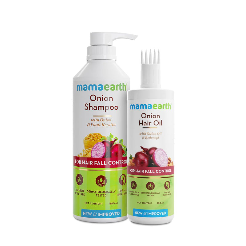 Mamaearth Onion Anti, Hair Fall Duo, Shampoo 600ml + Hair Oil 250ml - Buy from Indicrest