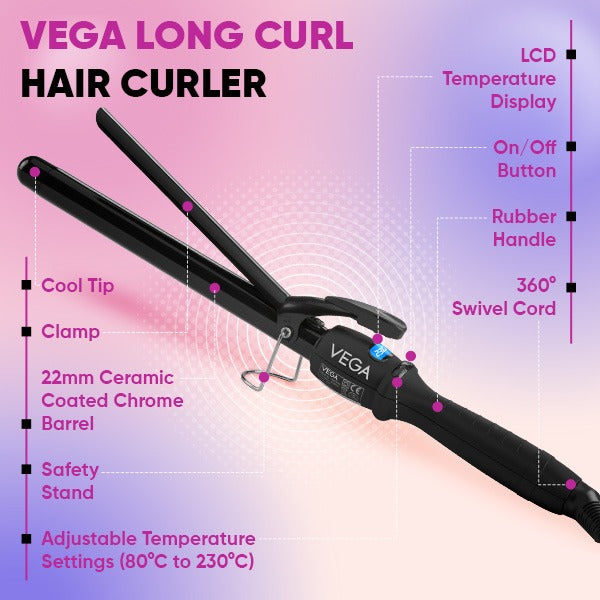 Vega Long Curl Hair Curler (22MM Barrel) - VHCH-04