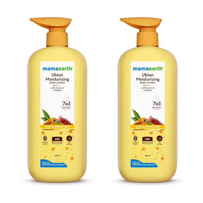 Mamaearth Ubtan Moisturizing Body Lotion with Turmeric & Saffron for Glowing Skin, Pack of 2 X 400ml - Buy from Indicrest
