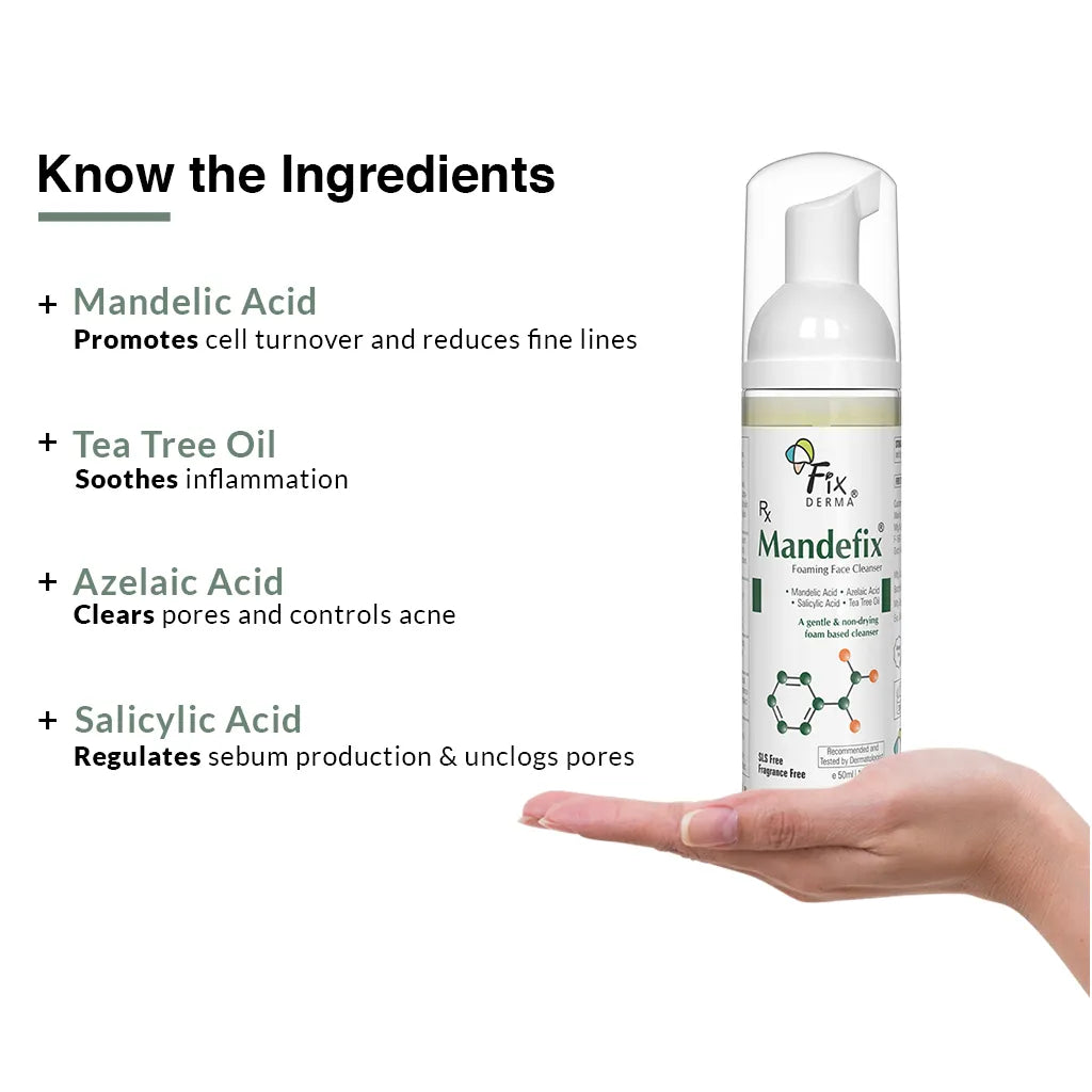 Fixderma Mandefix Foaming Face Cleanser | A mild exfoliating cleanser for acne prone skin, 50ml - Image 6 - Buy from Indicrest