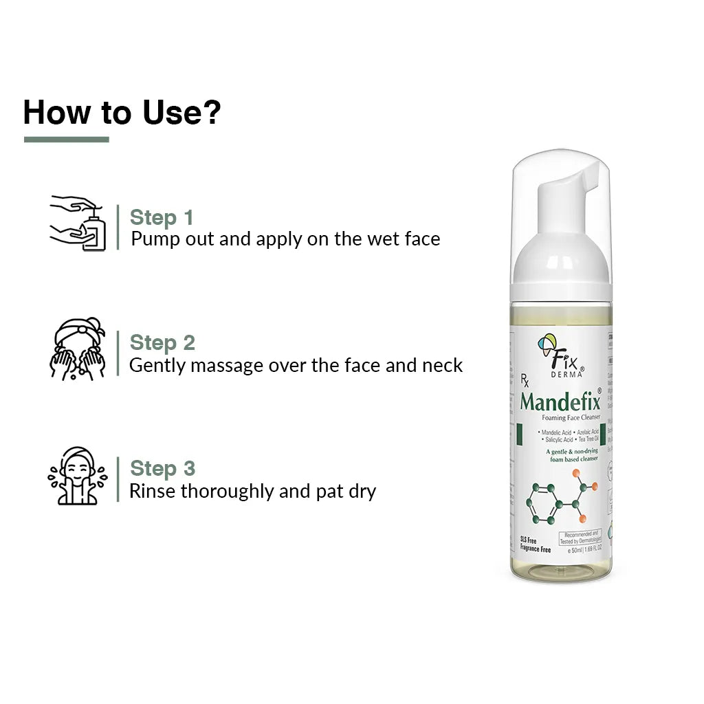 Fixderma Mandefix Foaming Face Cleanser | A mild exfoliating cleanser for acne prone skin, 50ml - Image 7 - Buy from Indicrest