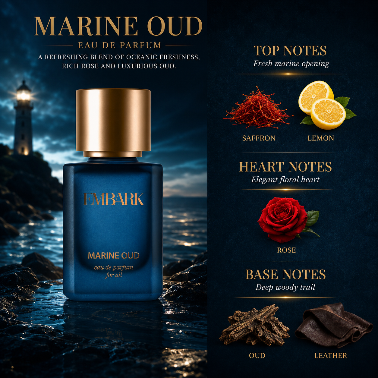 Embark Perfumes Marine Oud For All - Eau De Parfum (EDP) FRESH - WOODY, 100 ml