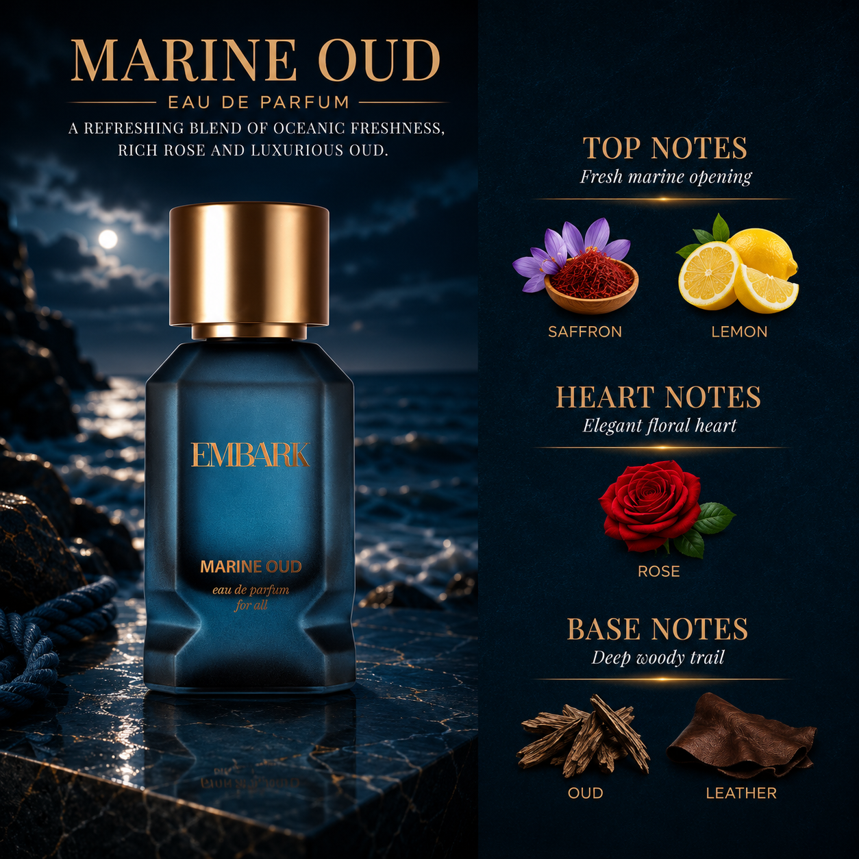 Embark Perfumes Marine Oud For All - Eau De Parfum (EDP) FRESH - WOODY, 50 ml