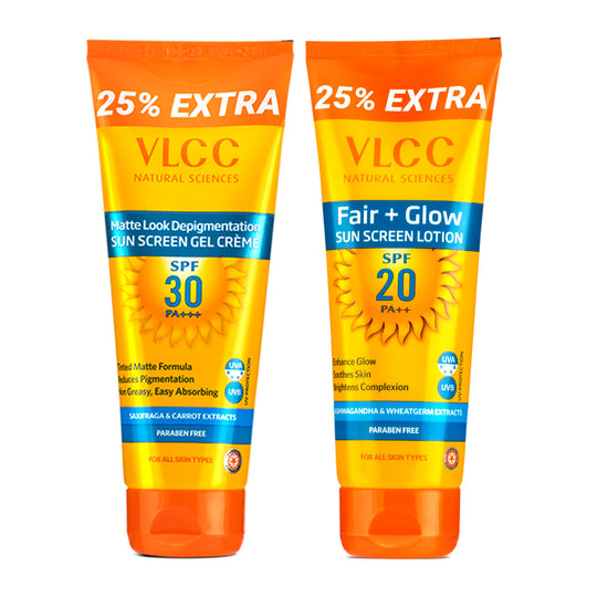 VLCC Matte Look Sunscreen SPF 30 PA+++ and Fair+Glow Sunscreen Lotion SPF20 PA ++ - Buy from Indicrest