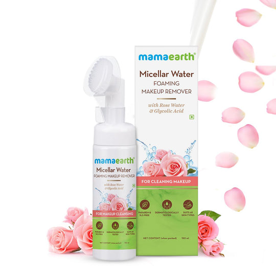 Mamaearth Micellar Water Foaming Makeup Remover with Rose Water and Glycolic Acid for Makeup Cleansing, 150ml - Buy from Indicrest