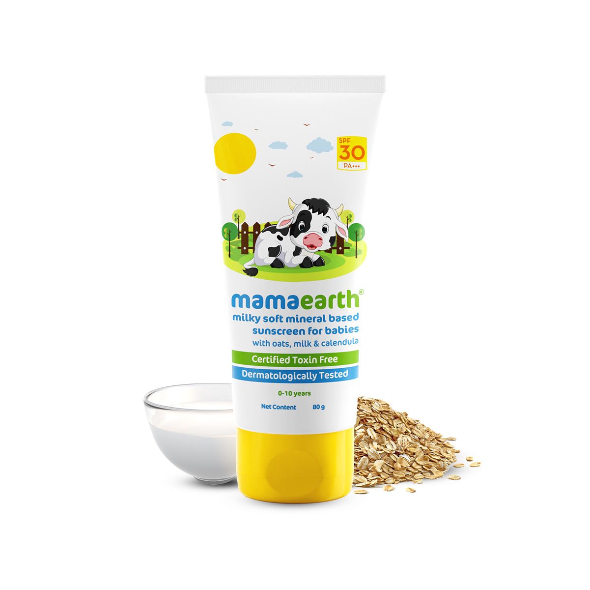 Mamaearth Milky Soft Mineral Based Sunscreen SPF 30 & PA+++ With Oats, Milk and Calendula for Babies, 80g - Image 2 - Buy from Indicrest
