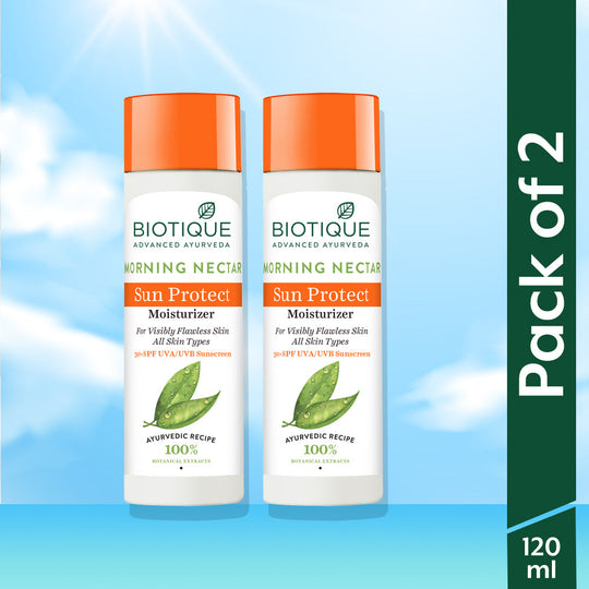 Biotique Pack of 2 Morning Nectar Sun Protect Moisturizer (30+ SPF), 120ml - Buy from Indicrest