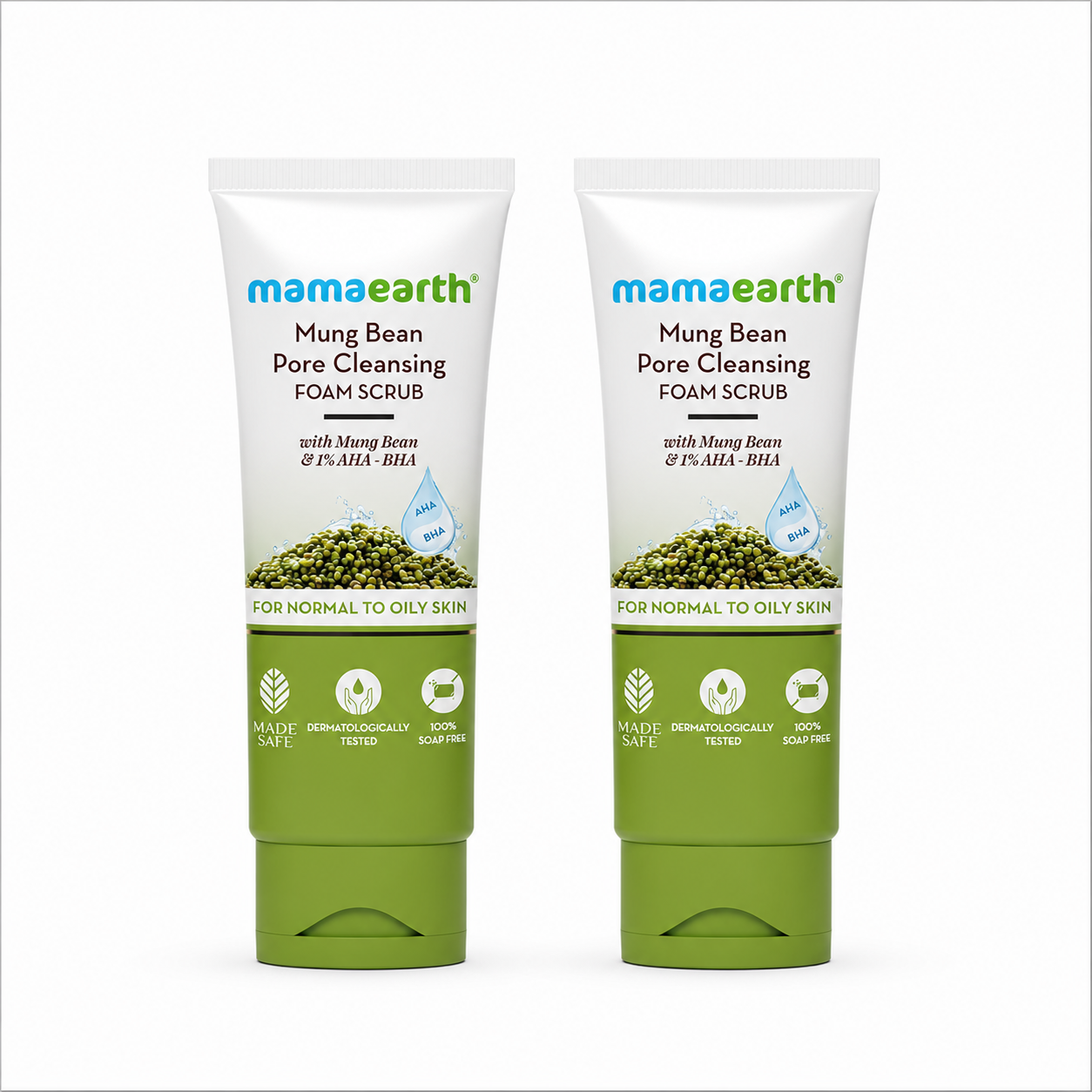 Mamaearth Mung Bean Pore Cleansing Foam Scrub with Mung Bean, AHA & BHA for Normal to Oily Skin, Pack of 2 X 100g - Buy from Indicrest
