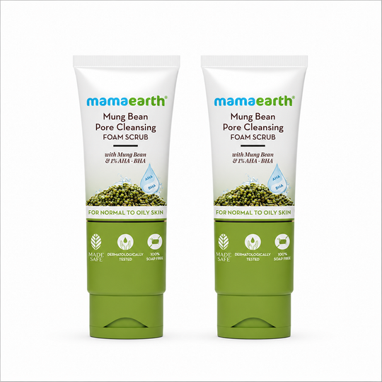 Mamaearth Mung Bean Pore Cleansing Foam Scrub with Mung Bean, AHA & BHA for Normal to Oily Skin, Pack of 2 X 100g - Buy from Indicrest