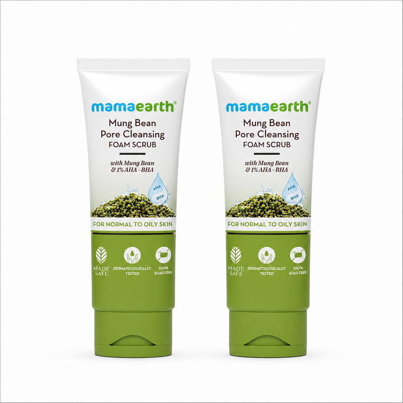 Mamaearth Mung Bean Pore Cleansing Foam Scrub with Mung Bean, AHA & BHA for Normal to Oily Skin, Pack of 2 X 100g - Buy from Indicrest