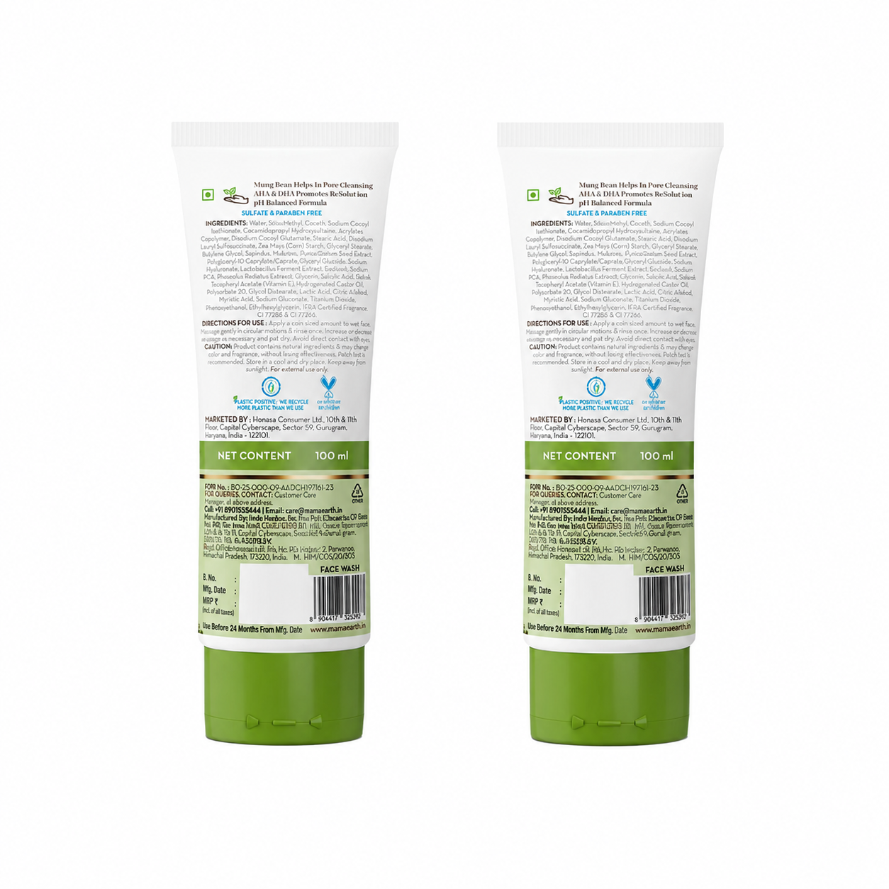 Mamaearth Mung Bean Pore Cleansing Face Wash with Mung Bean, AHA & BHA for Normal to Oily Skin, Pack of 2 X 100ml - Image 8 - Buy from Indicrest