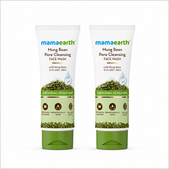 Mamaearth Mung Bean Pore Cleansing Face Wash with Mung Bean, AHA & BHA for Normal to Oily Skin, Pack of 2 X 100ml - Buy from Indicrest