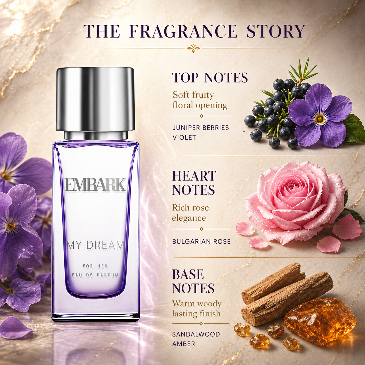 Embark Perfumes My Dream For Her - Eau De Parfum (EDP) FLORAL - ORIENTAL - WOODY, 100 ml
