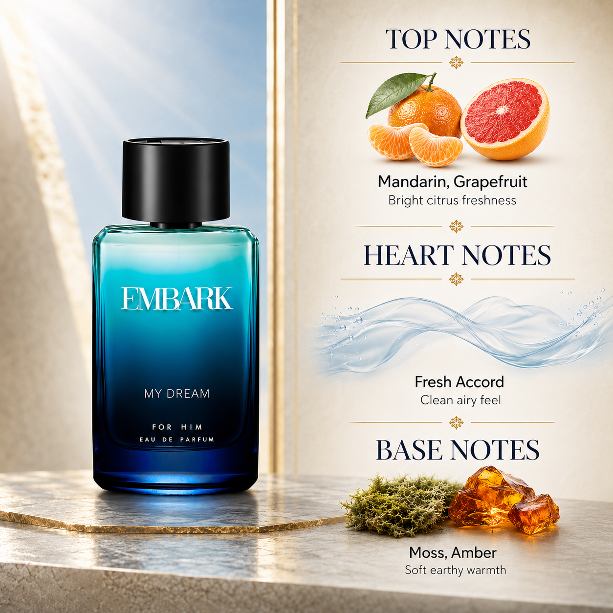 Embark Perfumes My Dream For Him - Eau De Parfum (EDP) WOODY - MARINE, 30 ml