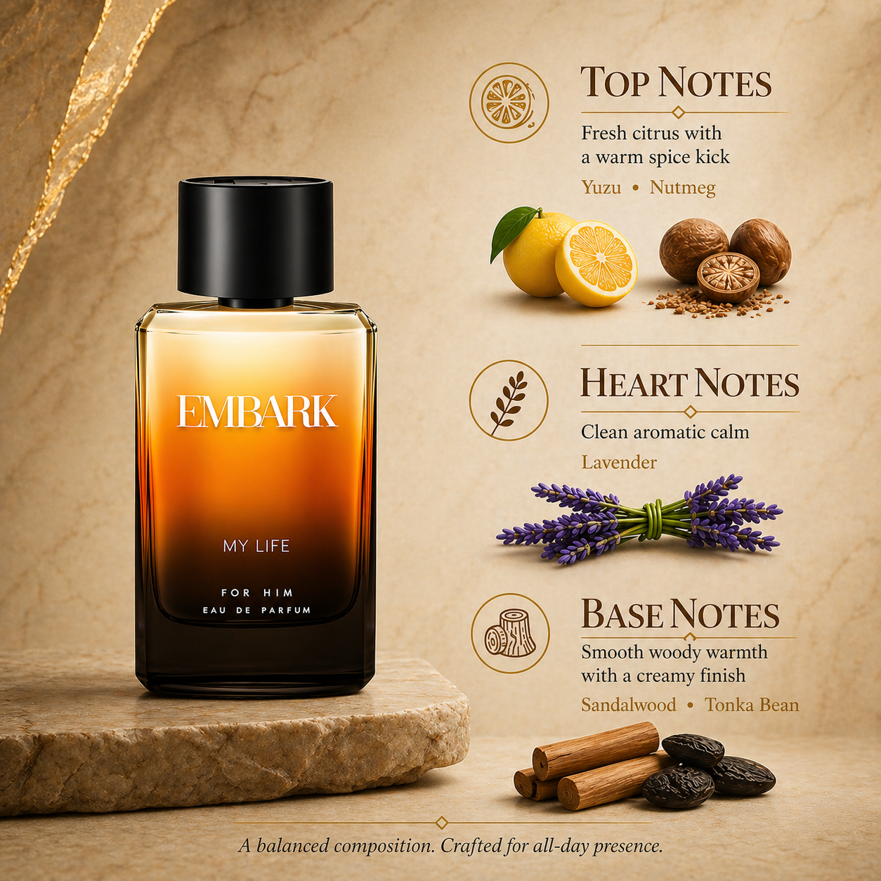 Embark Perfumes My Life For Him - Eau De Parfum (EDP) CITRUS - AMBERY, 30 ml