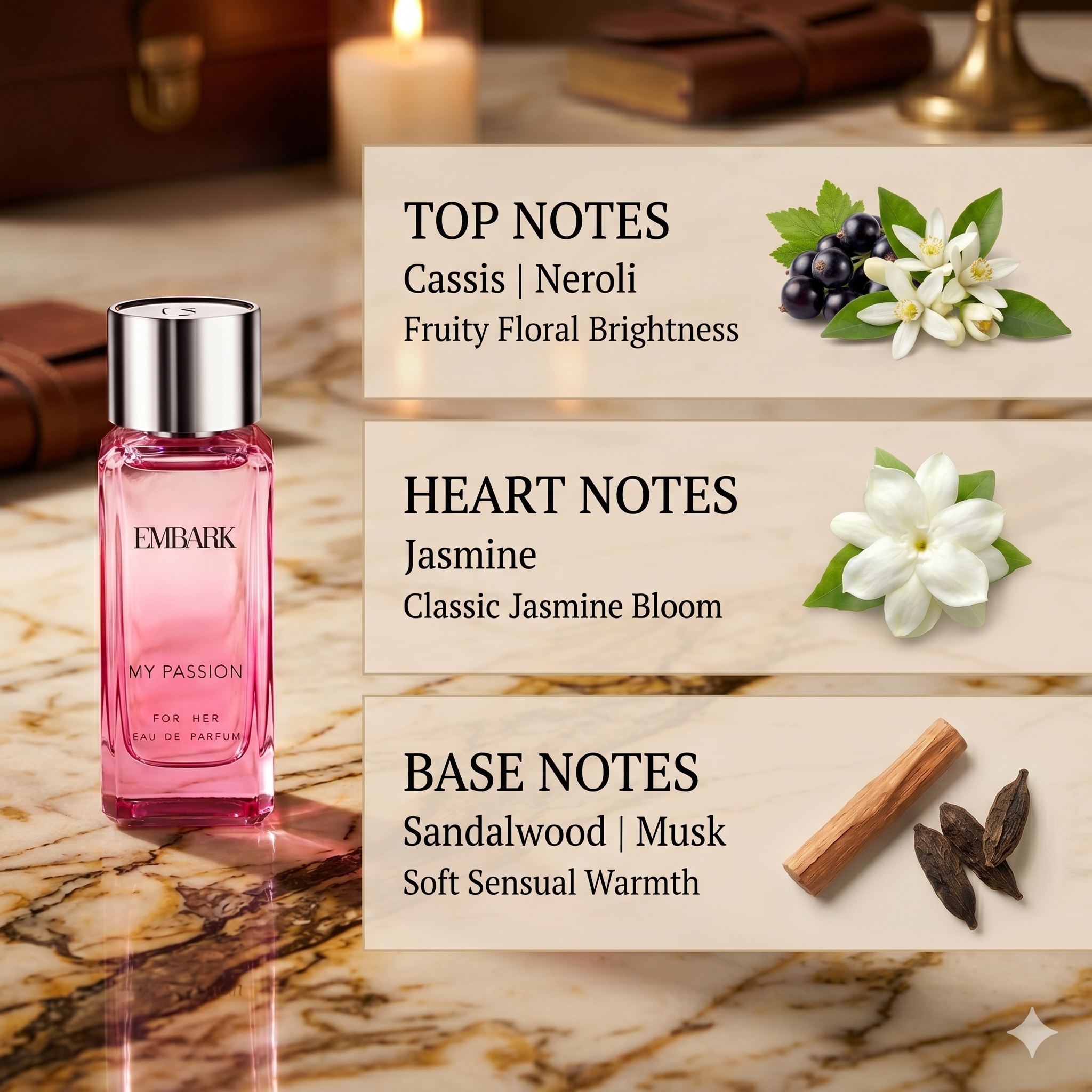 Embark Perfumes My Passion For Her - Eau De Parfum (EDP) FLORAL - WOODY - MUSKY, 30 ml