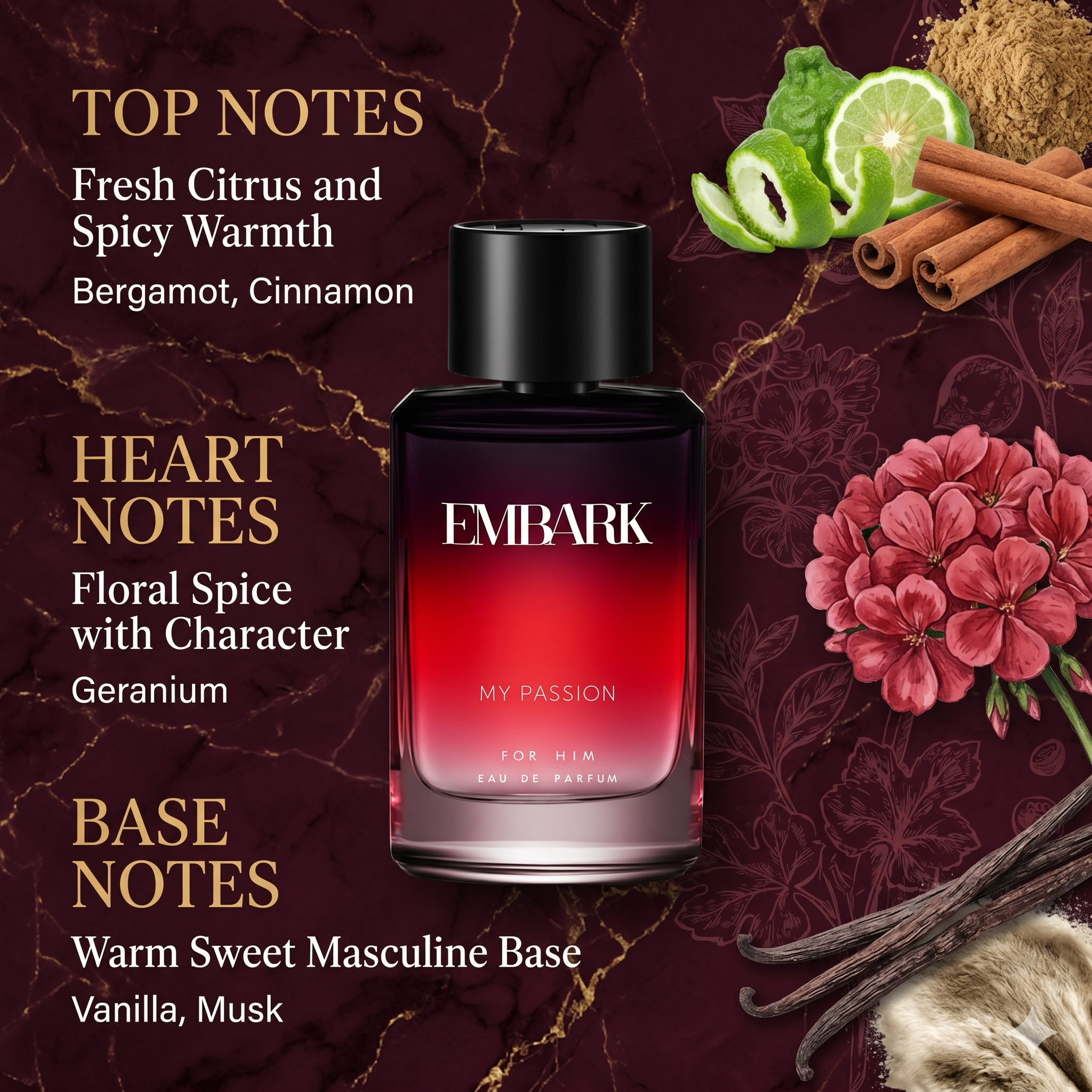 Embark Perfumes My Passion For Him - Eau De Parfum (EDP) FOUGERE - CITRUS - WOODY, 30 ml