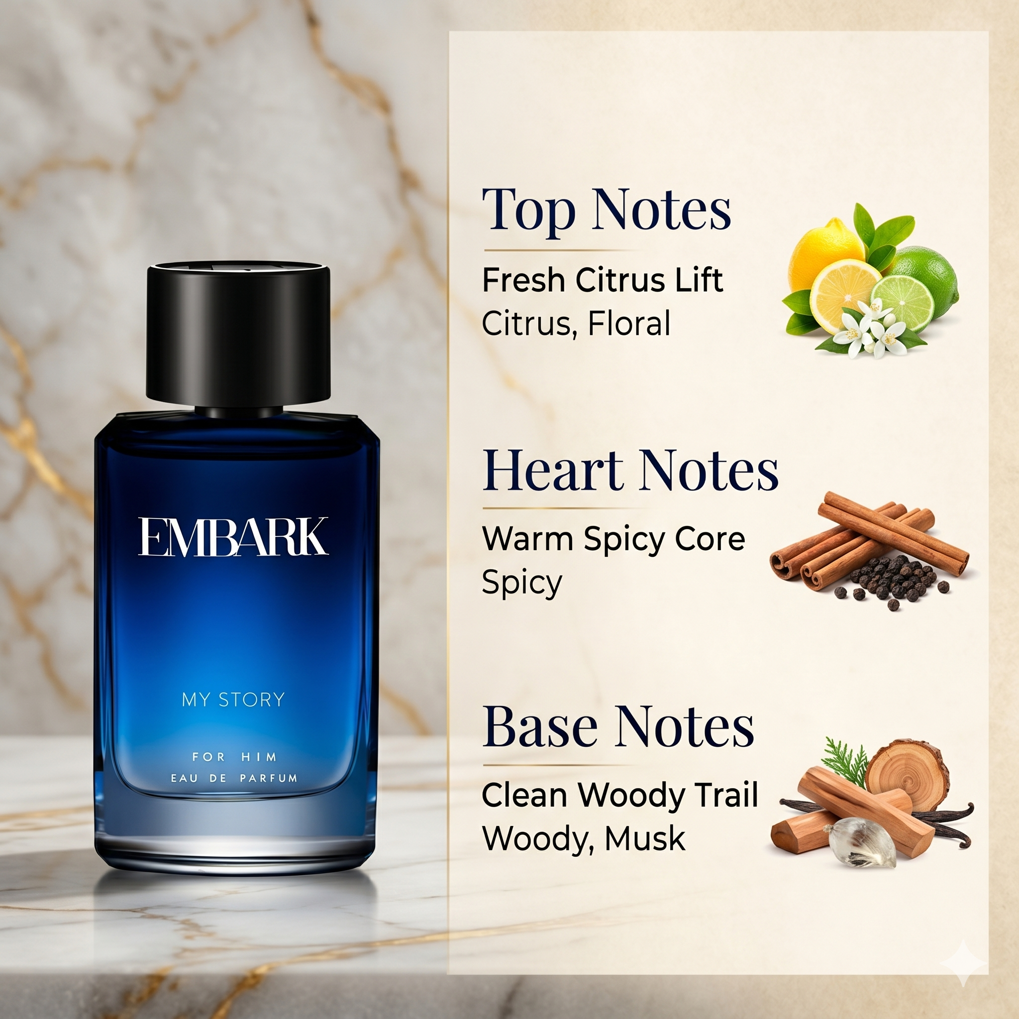 Embark Perfumes My Story For Him - Eau De Parfum (EDP) CITRUS - SPICY - AQUATIC, 100 ml