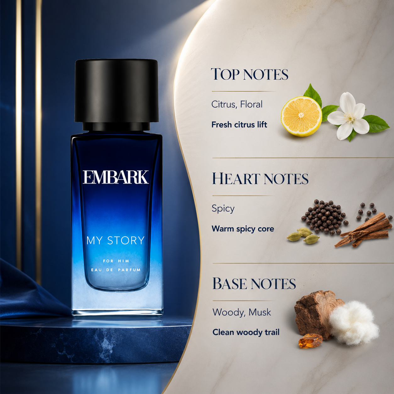 Embark Perfumes My Story For Him - Eau De Parfum (EDP) CITRUS - SPICY - AQUATIC, 100 ml