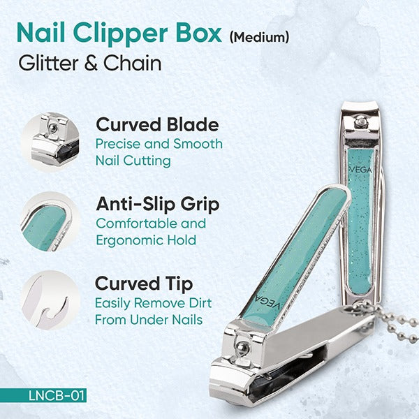 Vega Nail Clipper Box (Medium) Glitter & Chain - LNCB-01