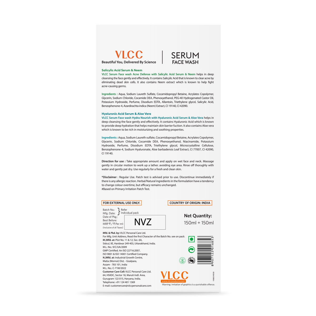 VLCC Salicylic Acid and Neem Serum Face Wash  for AM and Aloe Vera Serum Face Wash for PM - Image 10 - Buy from Indicrest