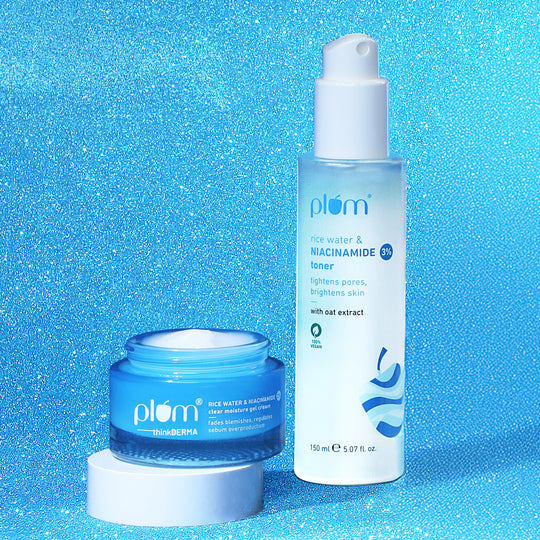 Plum The Pore-fectly Bright Chemistry with Plum Rice Water & 2% Niacinamide Gel Cream & Plum Rice Water & 3% Niacinamide Toner Buy at Indicrest