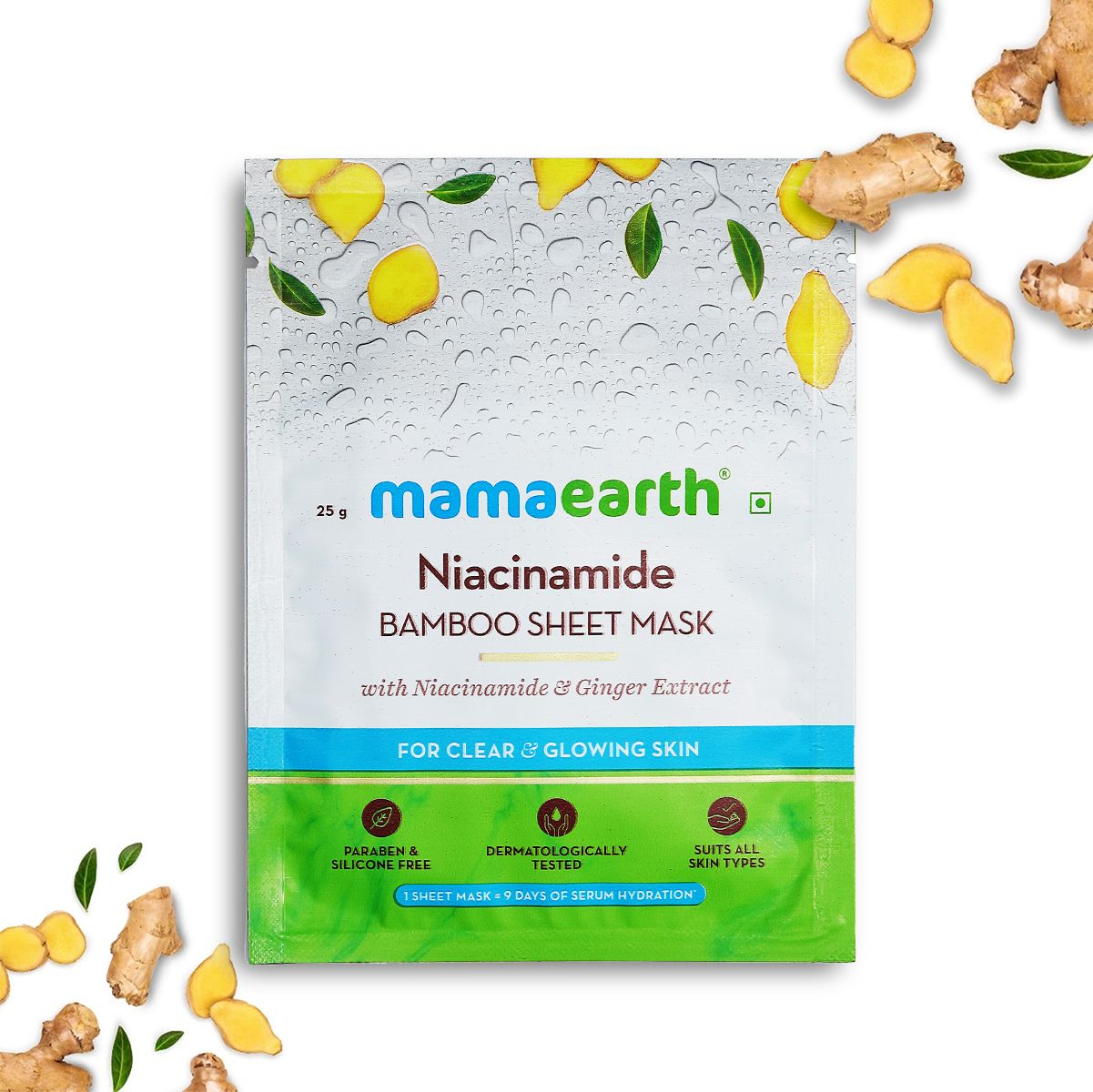 Mamaearth Niacinamide Bamboo Sheet Mask with Niacinamide and Ginger Extract for Clear and Glowing Skin, 25g - Buy from Indicrest