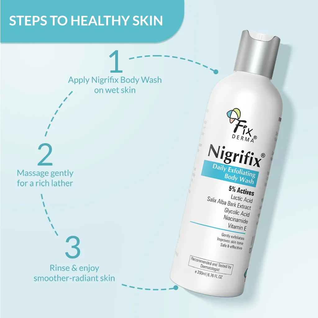 Fixderma Nigrifix Daily Exfoliating Body Wash | 5% Actives for smoother, brighter skin, 200ml - Image 5 - Buy from Indicrest