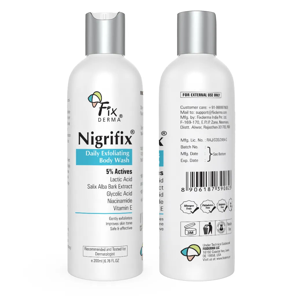 Fixderma Nigrifix Daily Exfoliating Body Wash | 5% Actives for smoother, brighter skin, 200ml - Image 6 - Buy from Indicrest