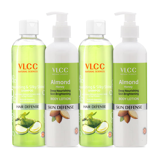 VLCC Nourishing and Silky Shine Shampoo and Almond Honey Skin Brightening Body Lotion - Buy from Indicrest