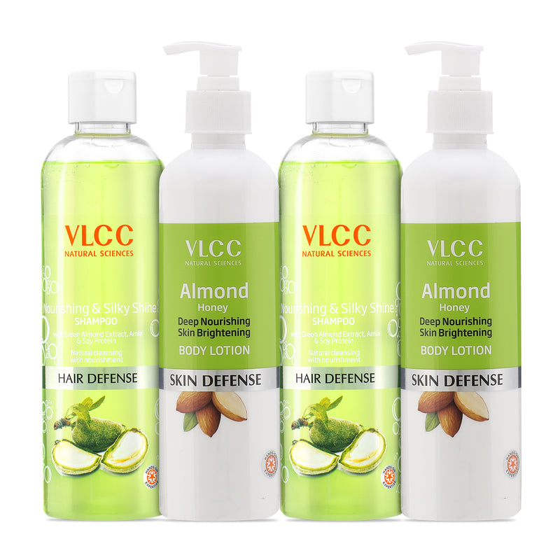 VLCC Nourishing and Silky Shine Shampoo and Almond Honey Skin Brightening Body Lotion - Buy from Indicrest